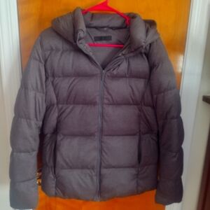 Uniqlo dark grey hooded puffer jacket, size large